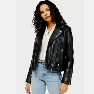 TopShop Black Faux Leather “Biker Moto” Jacket Size 4 Petite New With Tags!